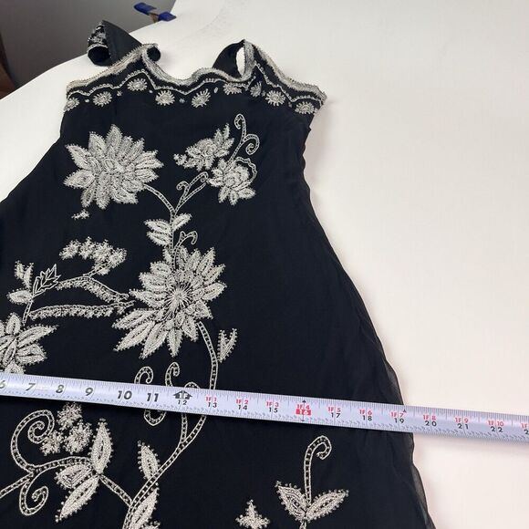 Adrianna Papell Y2K Silk Embroidered Floral Beaded Maxi Dress 10 Whimsigoth - Picture 8 of 16